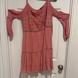 Vivid Importers Crochet Yoke Cold-Shoulder Dress in Rose